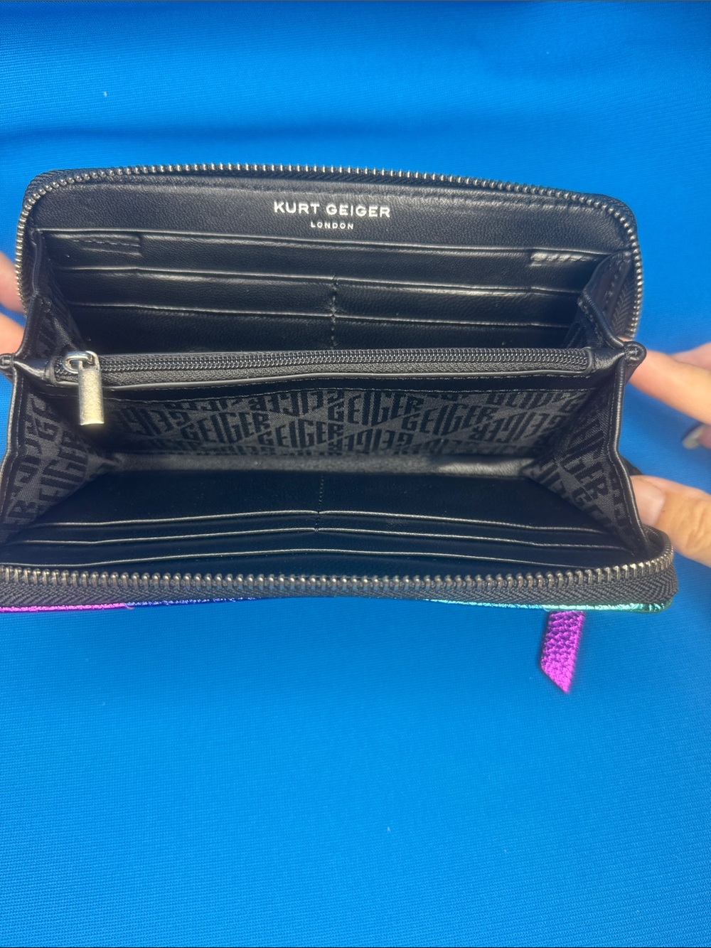 NWT NEW KURT GEIGER LONDON METALLIC MULTI-COLOR STRIPE LEATHER ZIP AROUND WALLET - Picture 16 of 17